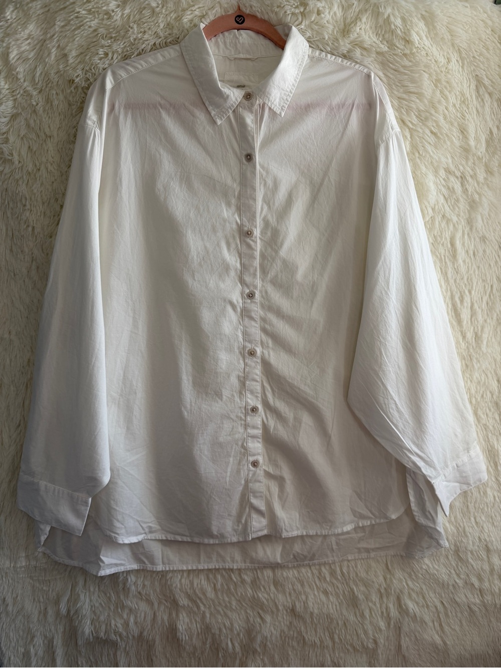 Aerie Womens Oversized Cotton Button Down Shirt L White Coastal Clean Girl READ